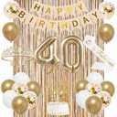 Trgowaul 40th Birthday Decorations for Women, Banner, Sash and Crown, Cake Topper, 40 Number Balloon, Fringe Curtains, Champagne Gold 40th Birthday Party Supplies