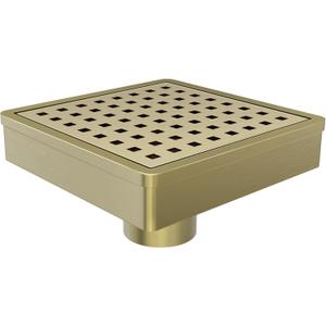 6 Inch Gold Shower Drain, Modern 304 Stainless Steel Square Shower Drain for Bathroom, Brushed Gold Shower Floor Drain with Grate Removable, Hair Strainer