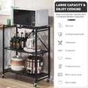 Foldable Storage Shelves with Wheels, Folding Shelving Units Storage, Heavy Duty Metal Collapsible Shelf No Assembly, Large Capacity Pop-Up Organizer for Garage,Kitchen,Living Room, 3-Tier Black