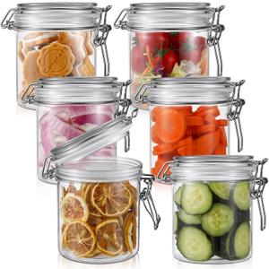 Suclain 6 Pcs 17 Oz/500ml Plastic Storage Jars with Airtight Hinged Lids, Clear Wide Mouth Food Storage Containers Empty Bottles Sealed Jars for Home Kitchen Candy Herbs Spices Coffee Nuts