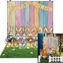 6x8FT Easter Backdrop Colorful Wood Backdrop for Photography Rabbit Eggs Grass Spring Background Banner Easter Party Decoration Kids Birthday Baby Shower Photo Booth Props (6X8FT)