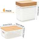 Stackable Storage Bins with Bamboo Lids, 6-Pack, BPA-Free Plastic, 5.1 Qt Capacity, Side Handle, 10x7.2x4.13 Inch, for Home Organization