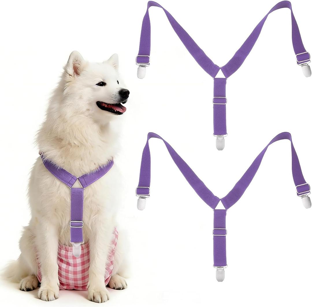 Dog Suspenders, Pet Diapers Keeper, Diapers Suspender for Dog, Elastic Strap Clips, (Violet, S, 2 Pcs), Intended for Small  Pet Doggy Skirt Dresses