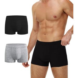 Battewa Cotton Incontinence Underwear for Men Light Protective Boxer Brief Leak Proof Underwear for Bladder Leakage 50ml (Medium, Black-gray)