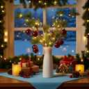 Norme 2 Pcs 24in Light up Artificial Pine Branches with Red Christmas Ball Set Christmas Greenery Pines Branches Stems for DIY Flower Arrangement Xmas Outdoor Home Decor Gifts for Lover and Friends