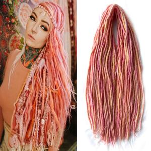 Wool Dreadlock Extensions 22 Inch Wool Double Ended Dreadlock Extensions 15 Strands DE Ends Mixed Pink Synthetic DE Dreads Thin Soft Fake Dreads Hippie Style Dreadlock for Women