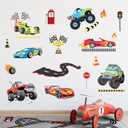 Racing Car Wall Stickers Roads Transportation Vehicle Wall Decals Peel and Stick Kids Boys Bedroom Nursery Wall Decor