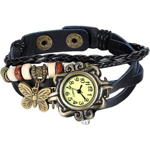 JewelryWe Women Quartz Bracelet Watch Fashion Weave Wrap Around Leather Wrist Watch Classic Bracelet Watch for Summer Beach for Mother's Day