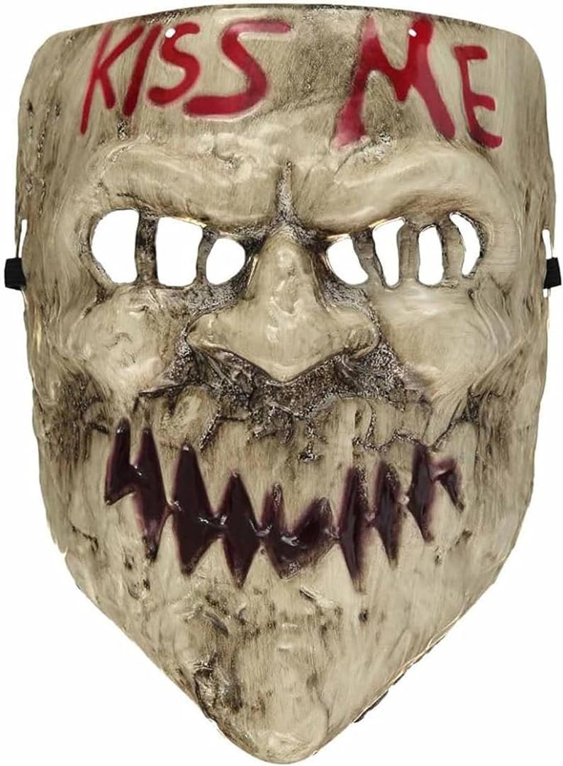 Kiss Me Horror Mask for Halloween Adult Costume, Scary Purge Style Face Cover for Cosplay, Carnival and Themed Events