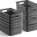 [ 12 Pack ] Plastic Storage Baskets - Small Pantry Organization and Storage Bins - Household Organizers for Laundry Room, Bathrooms, Bedrooms, Kitchens, Cabinets, Countertops, Under Sink or On Shelve (Gray)