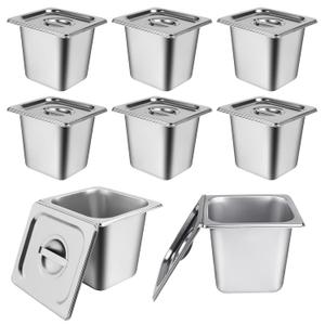 8 Packs Stainless Steel Hotel Pans 1/6 Size x 6" Deep Steam Table Pan with Lids Commercial Food Storage Containers Stackable Metal Steamer Pan Anti-Jam Hotel Pan Restaurant Warm Pans for Buffet Party 8 Packs Stainless Steel Hotel Pans 1/6 Size x 6" Deep Steam Table Pan with Lids Commercial Food Storage Containers Stackable Metal Steamer Pan Anti-Jam Hotel Pan Restaurant Warm Pans for Buffet Party