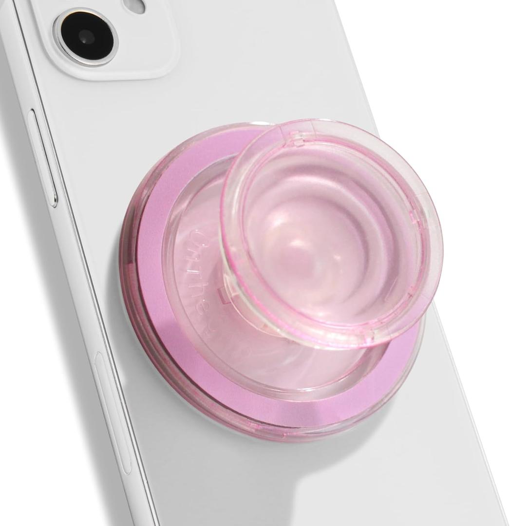 OnTheGrip Compatible with Magsafe Magnetic Authentic Translucent Color Design Collapsible Mobile Phone Grip Stand Holder for Smartphone Tablet Cell Phone Accessory (Pink)