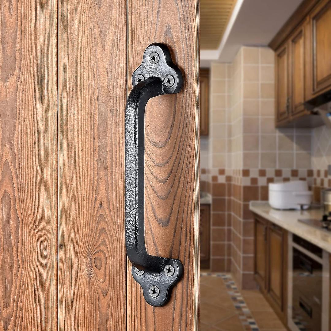 2 Packs Rustic Gate Handle,9 Inch Cast Iron Sliding Barn Door Handle, Black Vintage Metal Gate Pull Handle Fence Handle Antique Long Cabinet Handles for Interior, Drawer, Outdoor, Garage, Closet