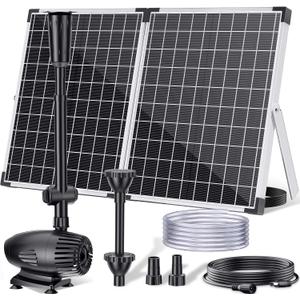 POPOSOAP 55W Solar Fountain Pump for Outdoor Pond, 480GPH Solar Pond Pump with Dry-Run Protection, Solar Powered Water Pump with PVC Tubing, 17Ft Cord for Ponds, Garden, Waterfall, Hydroponics