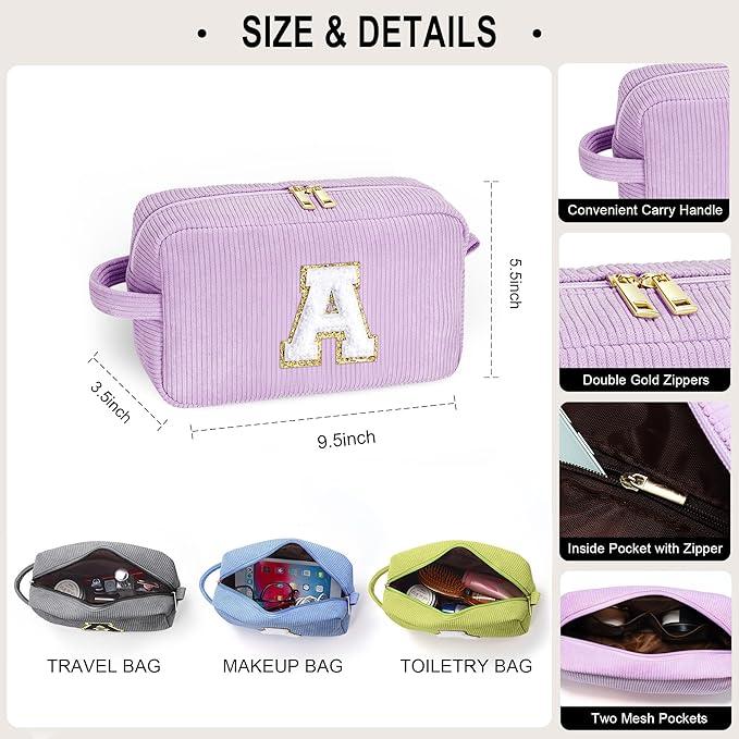 YOOLIFE Initial Travel Makeup Bag Cosmetic Bag - Teen Girl Gifts Trendy Stuff Friend Birthday Gifts for Women Teen Girl Kids (Purple)