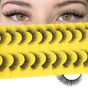 Natural Lashes 14mm Short False Eyelashes Natural Look Fox Eye Faux Mink Lashes Wispy Strip Lashes Cat Eye Lashes Thin Band Fake Lashes 10 Pairs Pack Soft