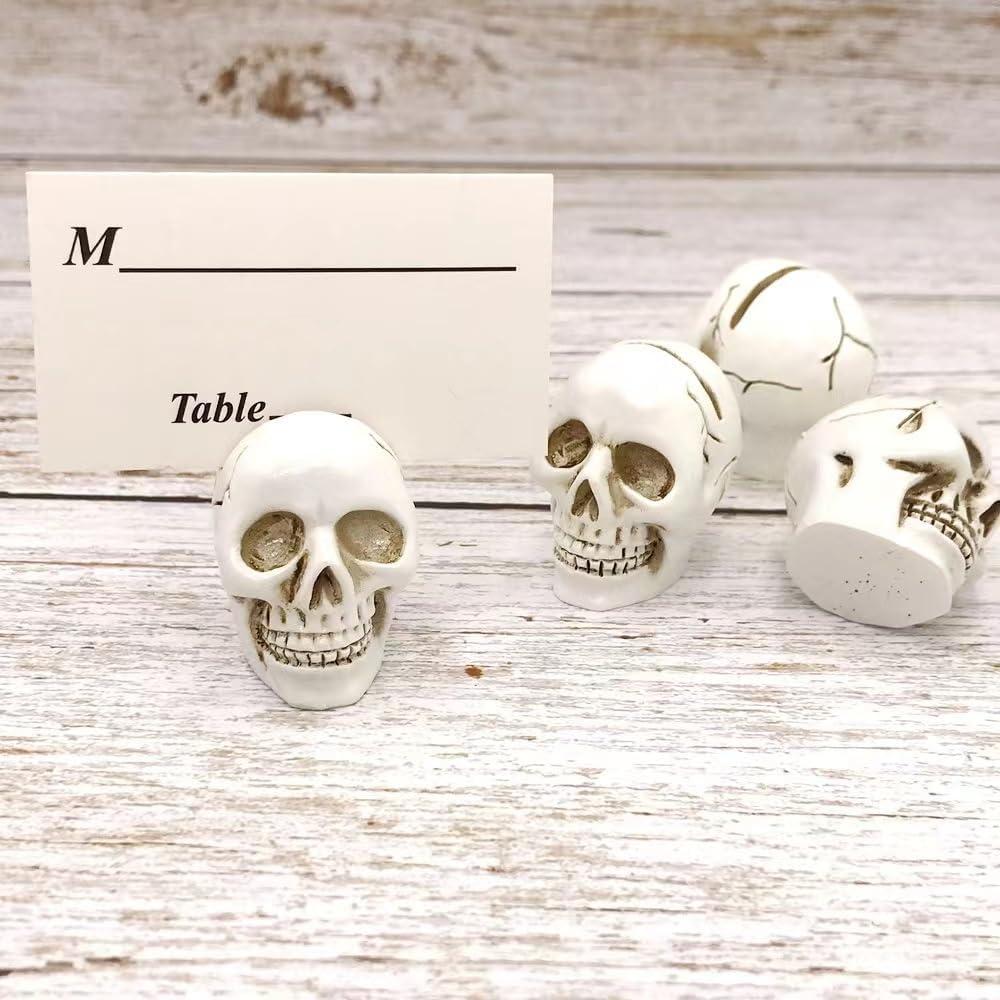 6 x Table Card HolderPlace Card Holders, Table Number HolderPhoto Holders, Party Favors, Wedding Decorations (White,Skull)