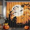 MEHOFOND Halloween Shower Curtain Orange Scary Ghost Forest Dead Tree Evil Pumpkin Bathroom Curtains Full Moon Night Bat Halloween Horror Weird Pumpkin Bathtub Decorative Waterproof Fabric 72x72 Inch