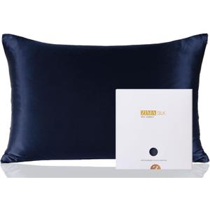 ZIMASILK 100% Pure Mulberry Silk Pillowcase for Hair and Skin Health,Soft and Smooth,Both Sides Premium Grade 6A Silk,600 Thread Count,with Hidden Zipper,1pc (Queen 20''x30'',Navy Blue)