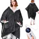 Wearable Heated Blanket - Cozy Gift for Women, Mom, Men| Reversible Flannel & Sherpa Electric Wrap with Pockets & Hood, 9 Heat Levels, 2-10H Timer, ETL Safe, Machine Wash, 50"x70" Grey