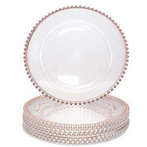 Rose Gold Bead Acrylic Charger Plates Round Table Charger Plates Decoration Dinner,Wedding,Party,Event(Acrylic Round Rose Gold) 4 Pack