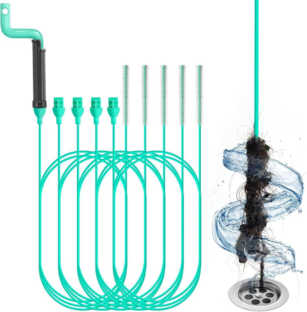 55-inch Steel Core Drain Clog Remover Tool With Rotating Handle, Slim Snake Drain Hair Removal Tool For Narrow Pipes, Sinks, Showers, Toilets, Clears Hair, Blockages With Sink Drain Cleaner (5pcs)