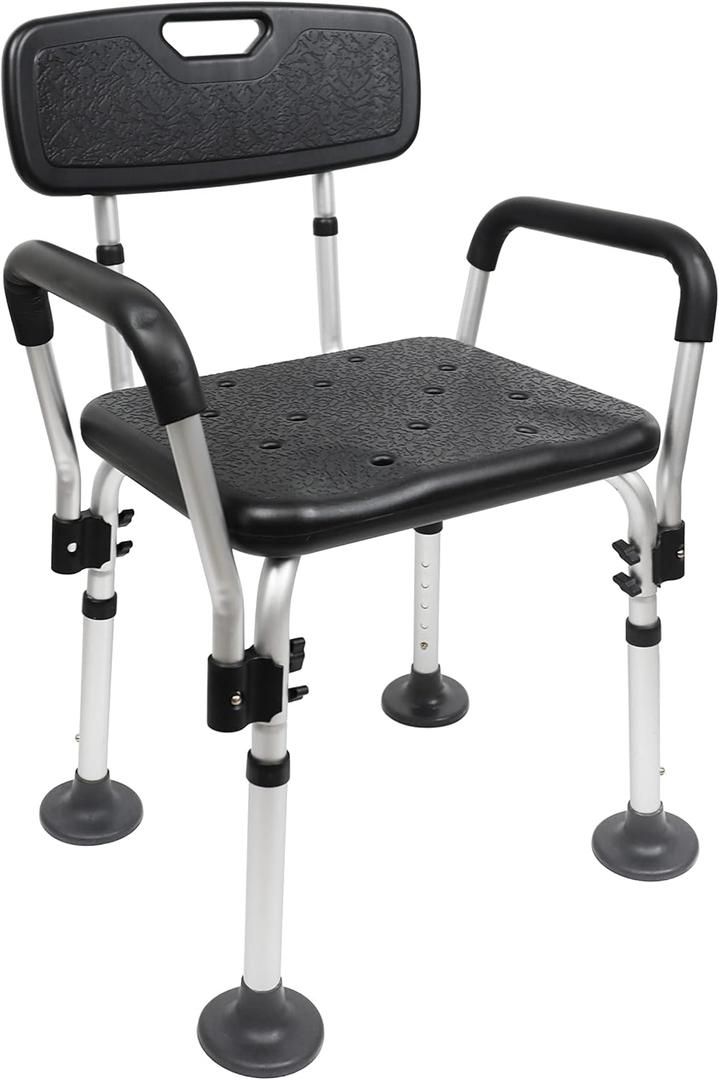 PEPE Mobility - Shower Chair with Arms, Adjustable for Elderly, Bathtub Adults, Black, Free Assembly