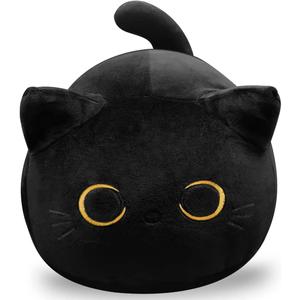 3D Black Cat Plush Toy, 17.7" Black Cat Pillow, Animal Soft Plush Pillow Baby Plush Toy Cat Shape Design Cute Cat Waist Cushion, As Birthday, Halloween, Christmas Decoration (Large)