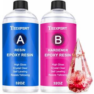 Teexpert Epoxy Resin Crystal Clear: 64OZ Epoxy Resin kit Fast Curing Heat Resistant for Casting Coating Art DIY Craft Jewelry Wood Table Top Flower Preservation- 2 Part(32OZ Resin and 32OZ Hardener)