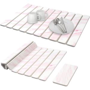 2 PCS Large Stone Dish Drying Mats for Kitchen CounterQuick Dry Stone Dishes MatsDiatomaceous Dish Drying Pad, Foldable and Super Absorbent Drain Mat for Dishes Pans Glassware24"16" & 8"x4"