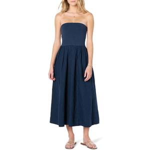The Drop Womens Hellen Strapless Mixed Media Maxi Dress (Large, Maritime Navy)