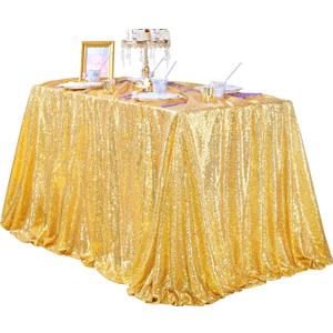 QueenDream Gold Sequin Tablecloth 60x102 Inch Sparkly Gold Wedding Tablecloth for Baby Shower Birthday Christmas Party Decorations