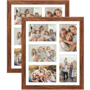11x13 Collage Frame with 5 Openings 4X6 Pictures, Multiple Picture Frame with Mat, Wall or Tabletop Decor, Carbonized Brown Wood Grain,2 Pack