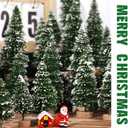 30pcs Mini Christmas Trees, Artificial Christmas Pine Tree Mini Bottle Brush Trees Tabletop, Small Sisal Trees with Wooden Bases, Xmas Holiday Home Decor (Green-A)