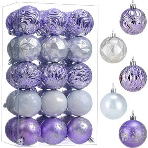 30ct Christmas Ball Ornaments Shatterproof Christmas Hanging Tree Decorative Balls for Party Holiday Wedding Decor Purple Silver, 2.36", 60mm