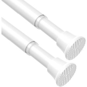 AIZESI Spring Tension Curtain Rods 24 to 46 Inch, 2Pcs White Tension Rod Tension Curtain Rod, Spring Tension Rod No Drilling Adjustable Curtain Rod Spring Loaded Curtain Rods