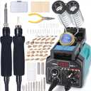 YIHUA 939D-II Pyrography Pen Wood Burning Kit Station 2-in-1 Solid-Point 200~480C (with Temp Display)/Wire-Nib 250~750C with 20 Nibs, Solid Points, 1 Stable Pen Holder, 2 Scrap Wood (Green)