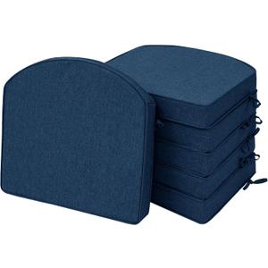 Outdoor Chair Cushions, Fade-Resistant & Water-Resistant, D Shaped Patio Furniture Seat Chair Pads Replacement with Ties, Non-Slip Bottom, Removable Cover, Set of 6, 18.5 x 16 Inch, Navy Blue