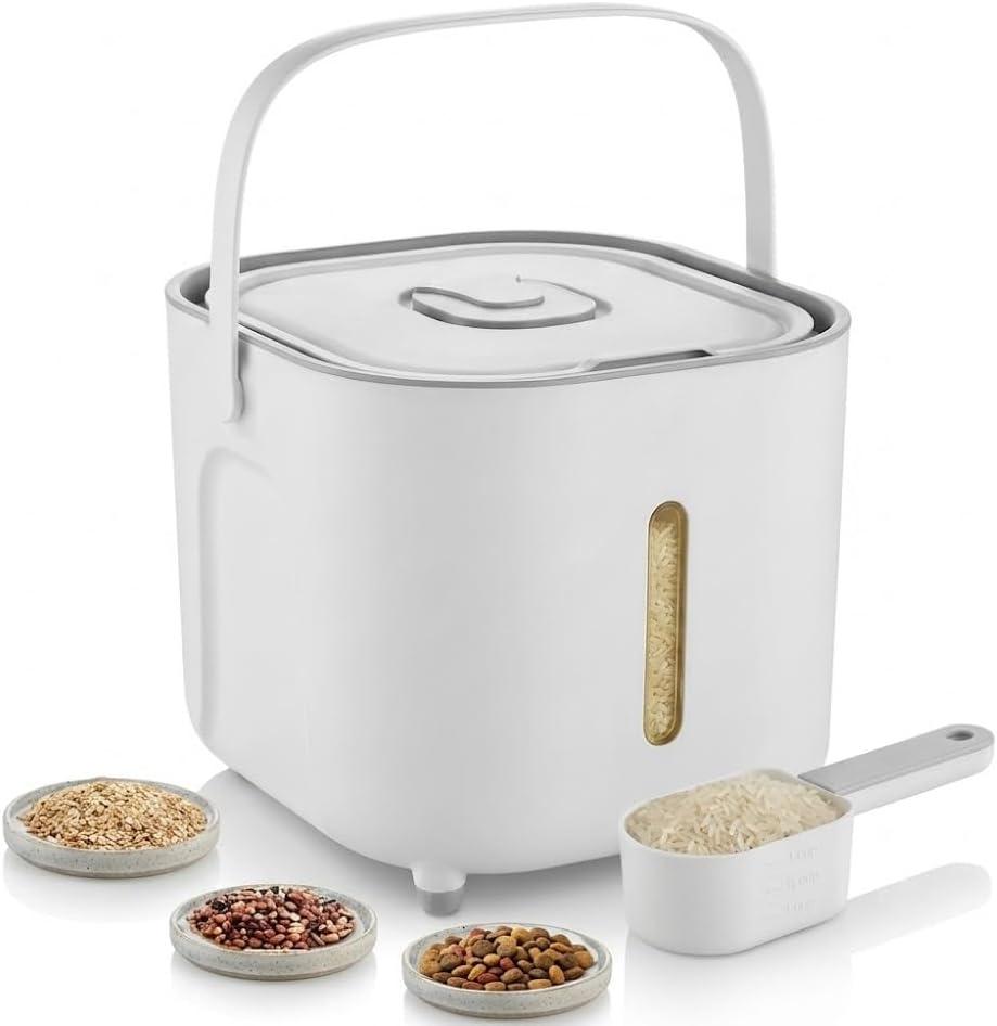 Food Storage Container with Lid, 11lbs Airtight Food Storage Bin for Rice, Cereal, Flour & Pet Food, BPA-Free Moisture-Proof Kitchen Storage Container, White