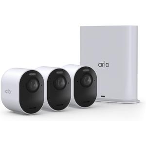 Arlo Ultra Wireless Security Camera 4K HDR (3rd Gen) - 3-Cam + SmartHub | 4K HDR video; 180 field of view; SmartHub incl.; AI detection & event captions; Emergency response