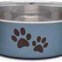 Loving Pets Bella Dog Bowls- Stainless Steel Dog & Cat Bowls - Spill Proof Dog Food Bowl, Cat Bowl, Puppy Essentials & Pet Supplies Great for Home & Travel (Large 35-65 lbs, Blueberry)
