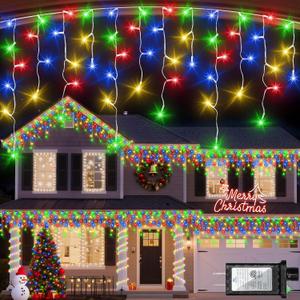 1332 LED 132ft Christmas Lights with 296 Drops, 12 Lighting Modes Multicolor Christmas Decoration Twinkling Lights Dimmable, Timer Outdoor Waterproof Fairy Lights for Indoor Garden House Eaves Roof
