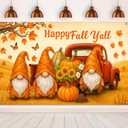 2 x Fall Gnome Backdrop Happy Fall Yall Pumpkin Red Truck Autumn Harvest Banner Sunflower Cotton Background 71x43 Inches Rustic Farmhouse Thanksgiving Indoor Outdoor Party Decoration