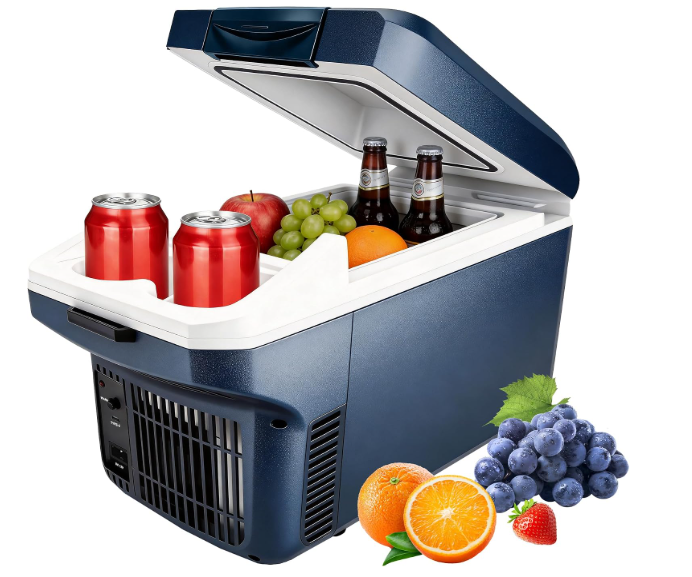 Iceblue Electric Cooler with Type-C, 8 Liter /11 Cans Mini Fridge with Belt, 9V Type-C Thermoelectric Dual-use Car Refrigerator, Car Fridge for Car, Dorm, Travel, Picnic, Gift - Black