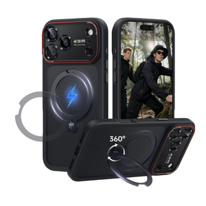 Case for iPhone 17 Pro Max: 360 Spin Magnetic Stand, Camera Protection (Compatible with MagSafe) [18FT Military Protection] Shockproof Matte Translucent Phone Cover for iPhone 17 Pro Max 6.9", Black