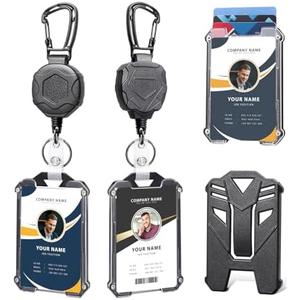Badge Holder Retractable Clip Heavy Duty Carabiner Badge Reel Keychain with Lanyard ID Cards Holder Cool Tactical ID Holder