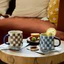 Retro Checkered Ceramic Coffee Mug 16Oz - Extra Large Handle, Microwave Safe Vintage Patterned Tea Cup for Home-4pack