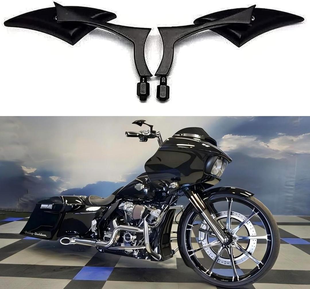 DREAMIZER 8mm/10mm Black Motorcycle Universal Blade Rear View Side Mirrors Compatible with Harley Street Bike Scooter Chopper Cruiser Sportster Dyna Softail Dirt Bike
