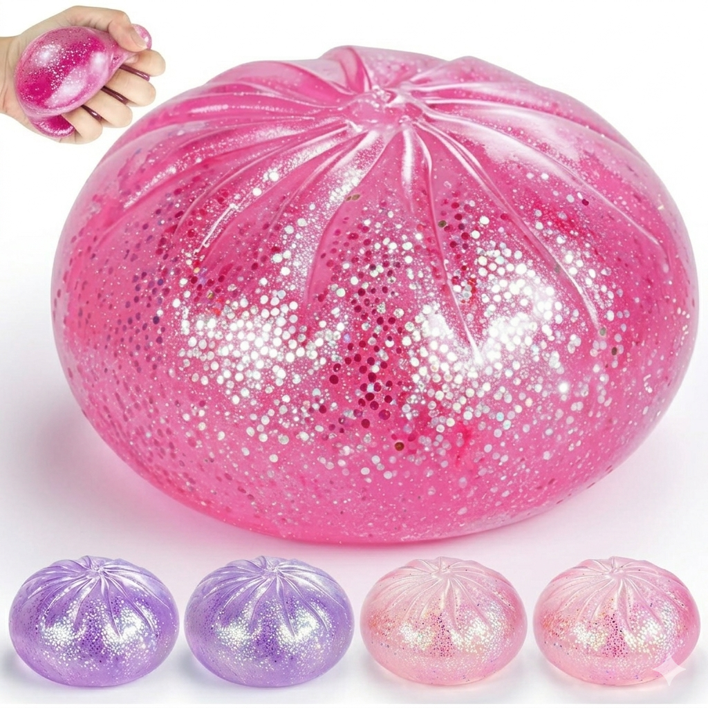 Dumpling Squishies,3.4inch Colorful Dumpling Stress Balls, Fidget Sensory Toy, Squeeze Dough Ball Stress Relief Hand Toys with Food Steamer, Dumpling Squishy Mystery Box, Pink (1pack)