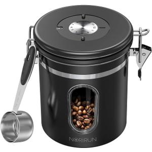 Coffee Canister With Window,22oz Stainless Steel Airtight Coffee Bean Storage Grounds Container with Date Tracker and Scoop,Grounds Kitchen Food Canister Jar for Beans,Tea,Sugar,Flour,Cereal